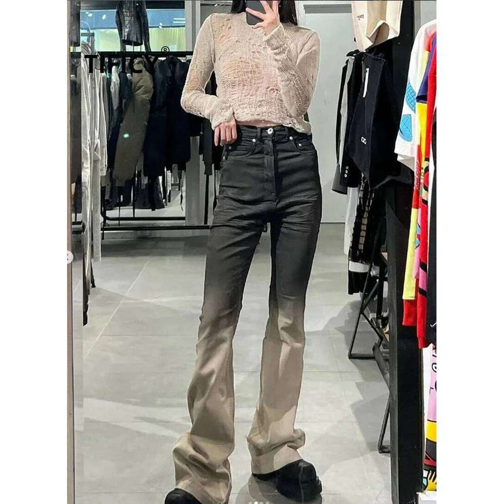 High Street Denim Men's Dark RO New Gradient Vintage Stacking Horn Micro Flared Jeans Pants Z260225