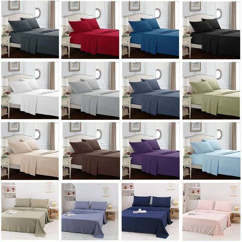 Embroidery Brushed 3/4 Pieces Bed Flat Fitted Sheet Pillowcase Bedding Set for Twin Full Queen King Pillow Sham Soft H260311