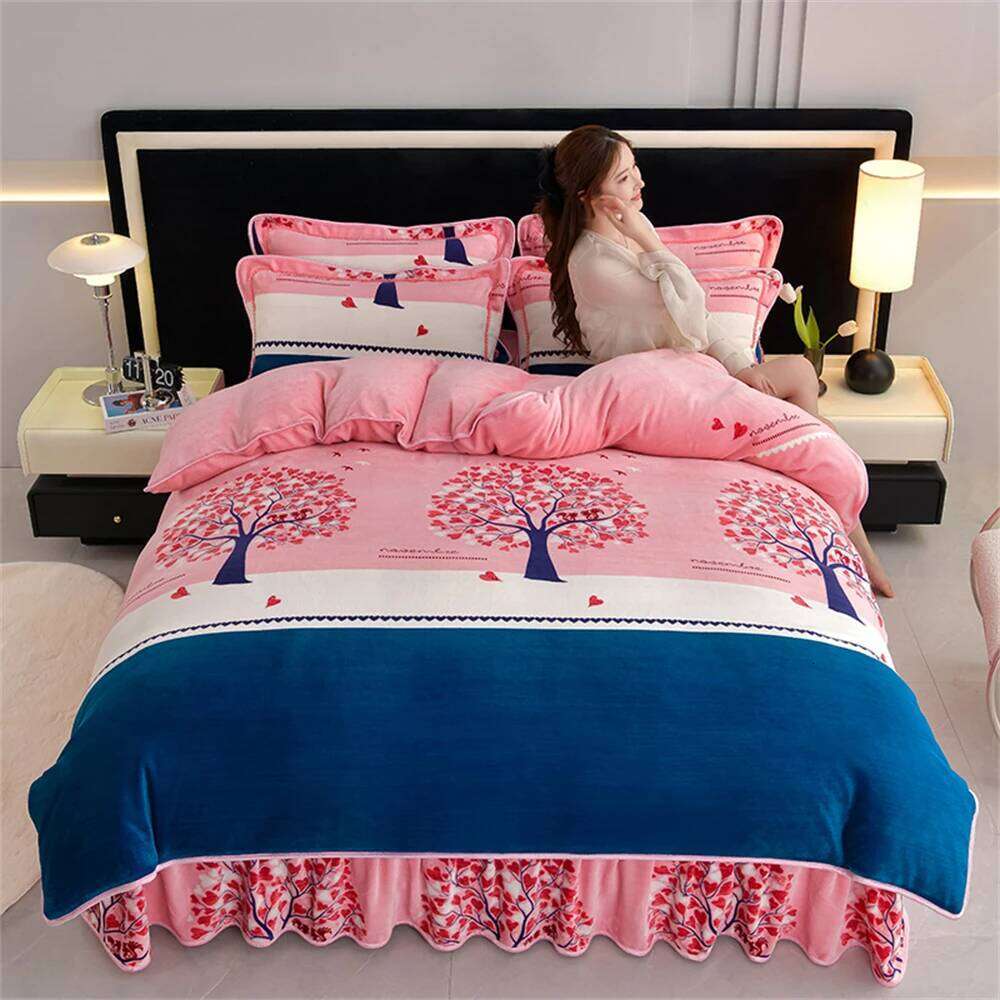 Light Milk Velvet Four-Piece Set Class A Double Autumn Winter Warm Anti-static Fleece Duvet Cover Bed Sheet Bedding Sets H260311