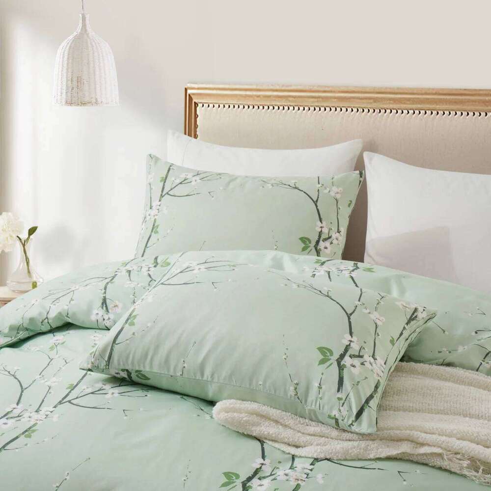 Sage Green Floral Duvet Twin Queen 2/3 Pieces Flower Plum Blossom Bedding Set Reversible Botanical Branch Comforter Cover H260311 - view 7