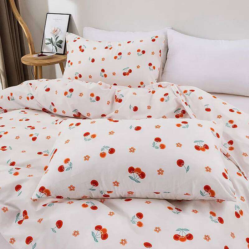 3PC Cherry Little Red Flower Duvet Cover 1Quilt cover 2Pillowcase Cute Print 100%Polyester Home Decor Four Season No padding H260311