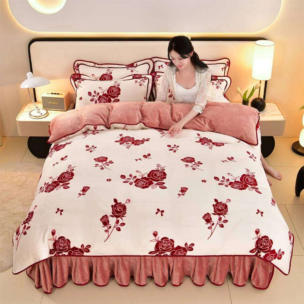 Light Class A Milk Velvet Four-Piece Set Winter Thickened Warm Fleece Home Anti-static Duvet Cover Bed Sheet Bedding Sets H260311