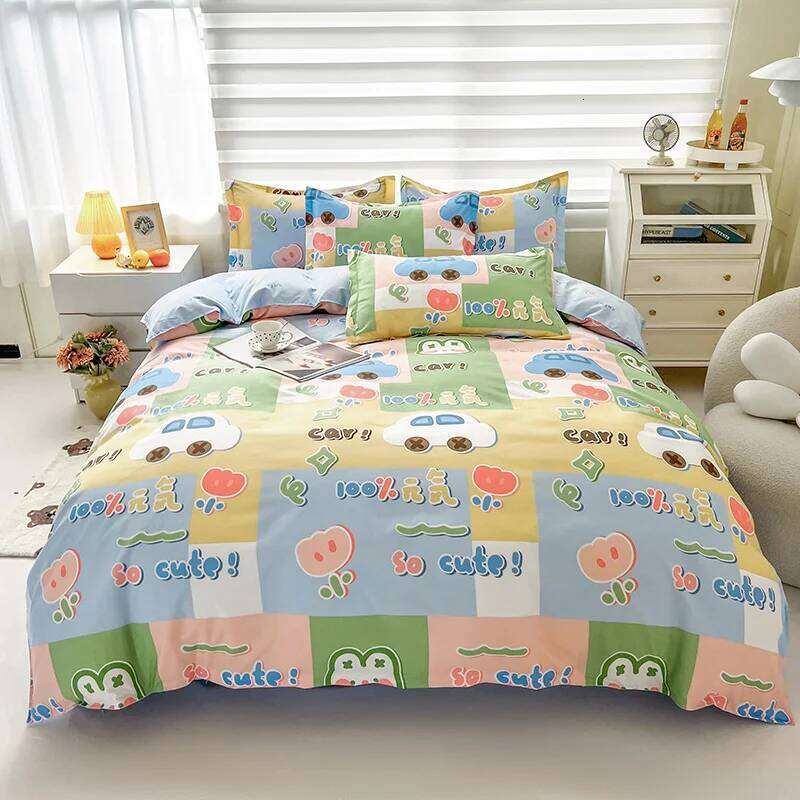 Kids Set,3Pcs Cartoon Boys Girl Bed Linens,Grey Lion,Duvet Cover +Flat Sheet +Pillowcase.Single Dorm Bedding H260311
