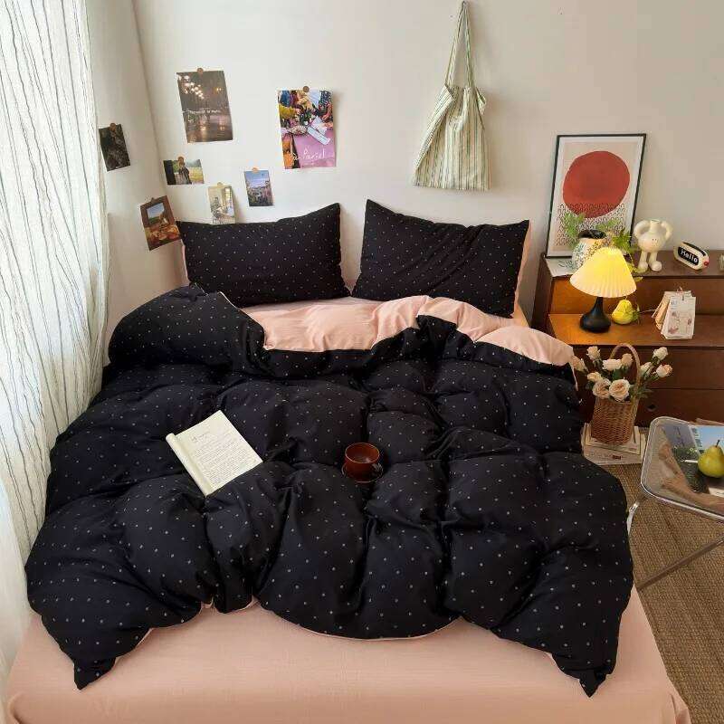 New plaid printing retro cloud double-layer yarn four-piece set, bedding, student dormitory single 3-piece set H260311 - view 7