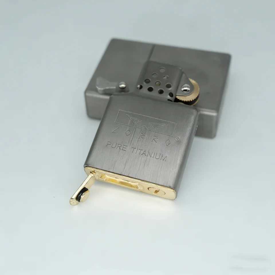 Full Titanium shell Lighter with Titanium Insert Vintage liquid fuel petrol lighter Cigarette accessories Cool outdoor EDC N260311