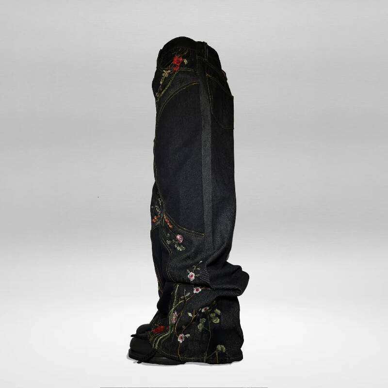 Y2K Blossom Baggy Jeans Trendy Floral Embroidery Streamlined Seams Unisex Streetwear Retro Harajuku Style Oversized Fit Pants Z260225