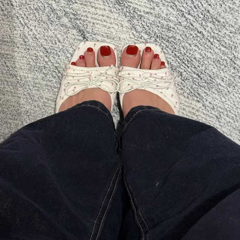 Summer Floral High Heels Women Fashion Square Toe Slip On Shoes Ladies Outdoor Party Dress Slides K260311