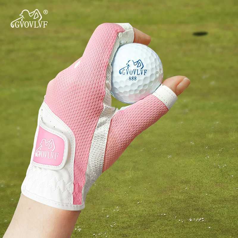 GVOVLVF1 Pair Gloves for Women Half 1/3 Finger Soft Leather Breathable For Better Grip And Club Control Fit Ladies Girls M260311