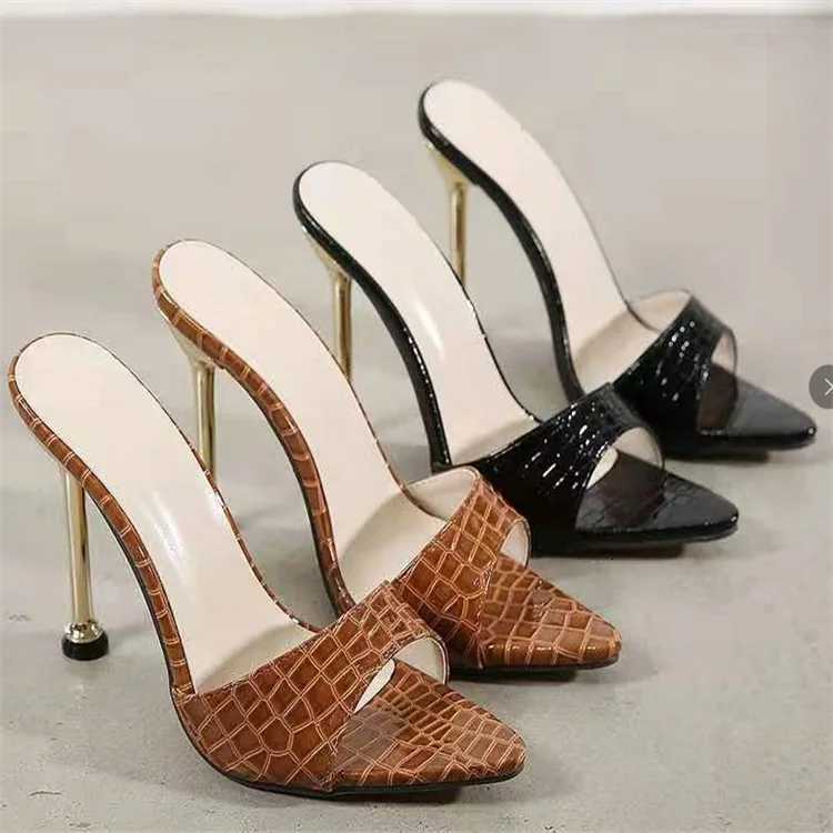 Fashion Women Stiletto Snake Print High Heels Flip Flops Pointed Toe Slides Party Shoes Woman 2024 K260311
