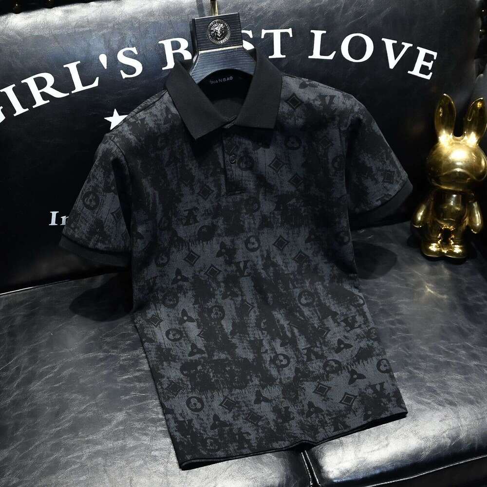 European Summer New Arrivals Light Luxury Fashion Simple Short-Sleeve Mens High-End Trendy Printed Polo Shirt Asia Size