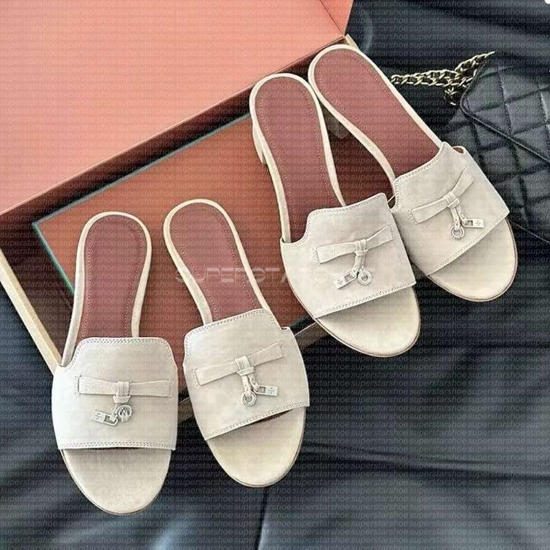 designer Womens Cashmere Top Quality Deerskin Metal Buttons Loafers women slides Designers Buckle Round Toes Flat Heels slipper eur 35-42