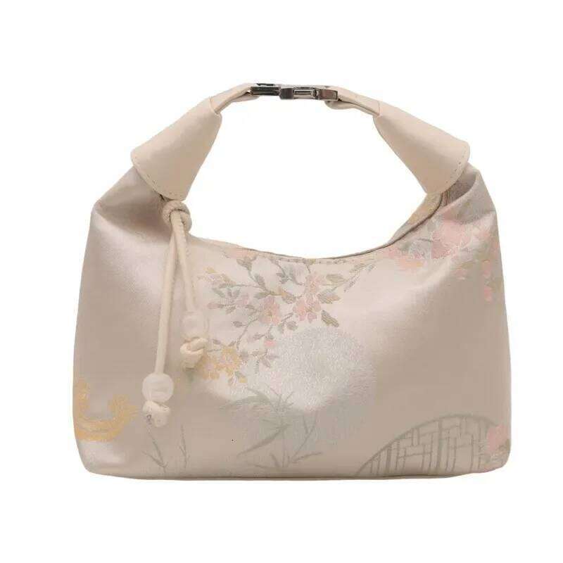 Sweet Embroidery Shoulder Nylon Texture Pearl Pendant Crossbody Small Bucket Handbag Women Canvas Luxury Cheongsam Bag XJ260311