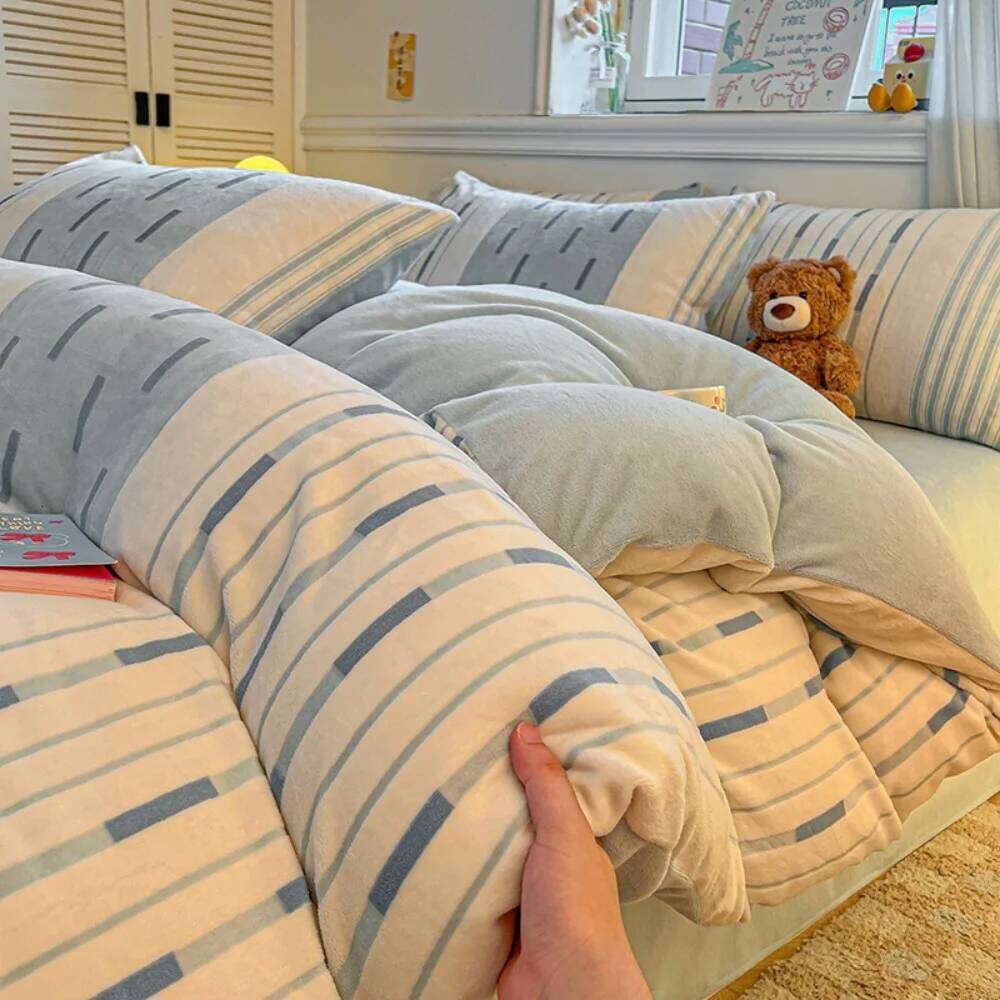 Thickened Class A Milk Velvet Four-Piece Winter Warm Duvet Quilt Cover Bed Sheet Pillowcase Soft Bedding Set H260311