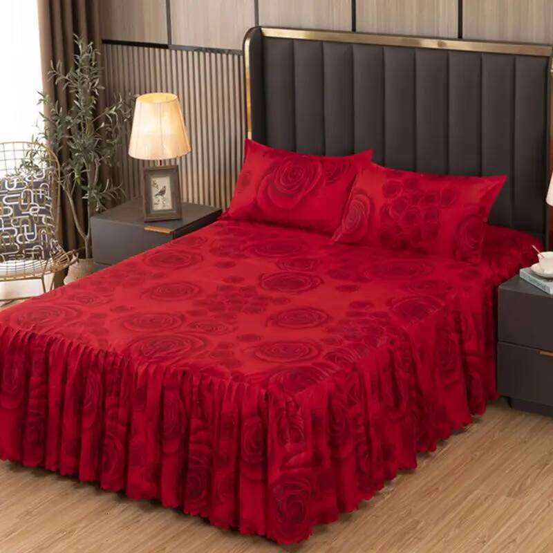 Korean Princess Style Cover with Red Thickened Lace Bed Skirt Single Piece for 1.5m 1.8m 2.0m Beds H260311