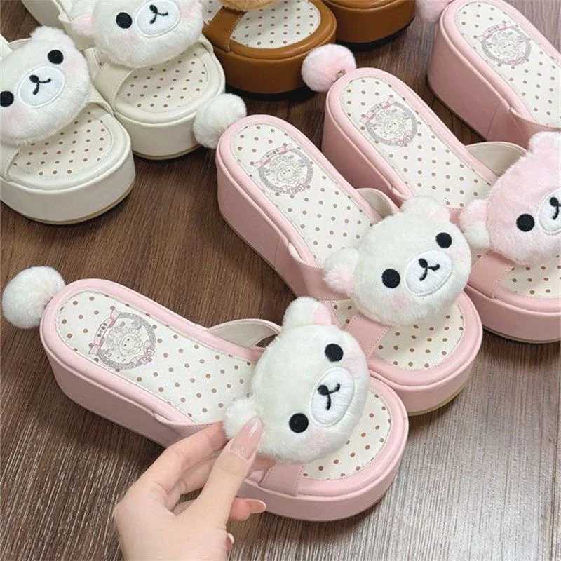 Summer Themed Cartoon Bear for Women Outdoor Footwear with Non-Slip Sole Stylish K260311