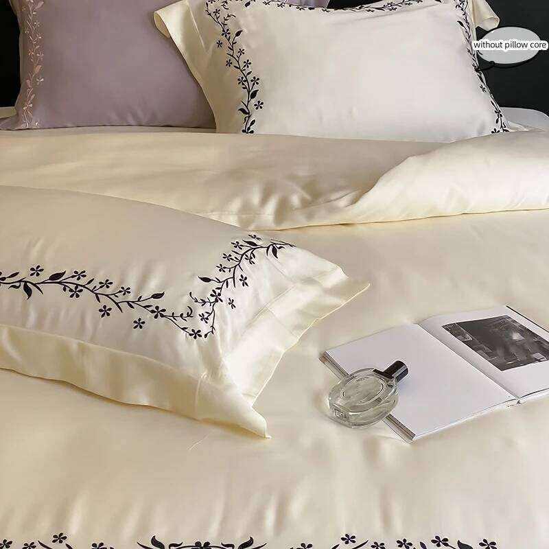 3pcs Embroidered plants Duvet Set 1*Duvet Cover + 2*Pillowcase, Without Core soft Bedding Set, Soft Comfortable H260311