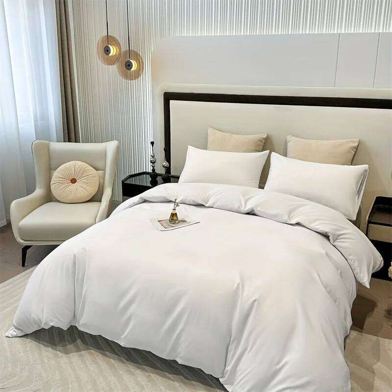 3pcs Brushed Solid Color Duvet Cover, duvet cover*1+Pillowcases*2, Polyester Fabric, All Season Bedding H260311