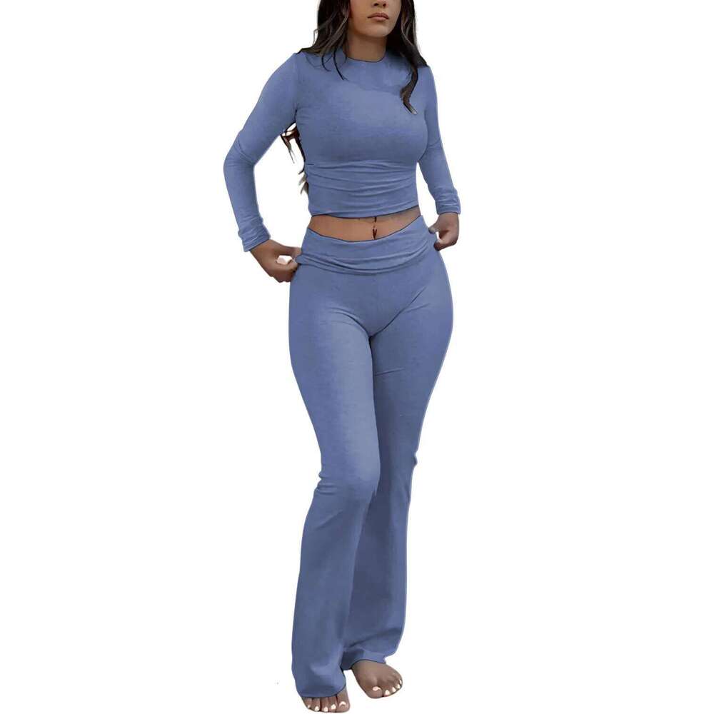 Women's Two-Piece Long-Sleeve Wide-Leg Activewear Casual Home Yoga Coordinated Set 26H0311