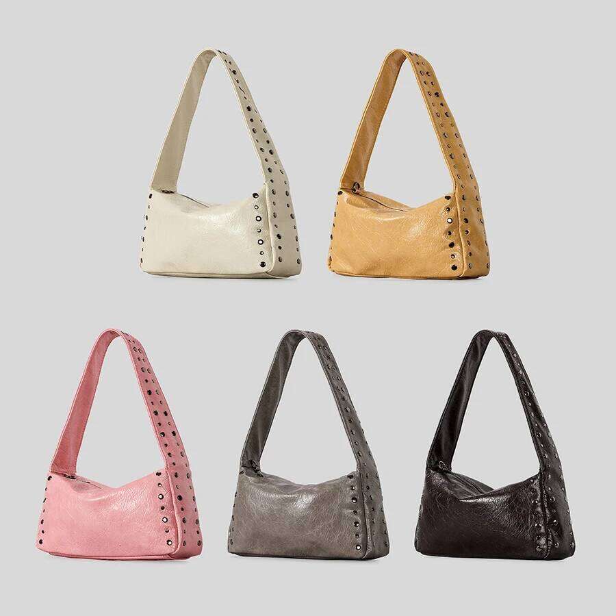 Vintage Rivet Women Shoulder Bags Motorcycle Style Underarm Luxury Soft Pu Leather Crossbody Bag Retro Trend Handbags 2025 XJ260311