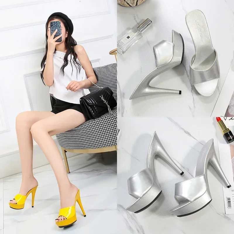 Womens Mule Patent Leather Sandals Sexy Fashion 13CM Slides Party Shoes for Woman Red Sandals Summer Comfortable K260311