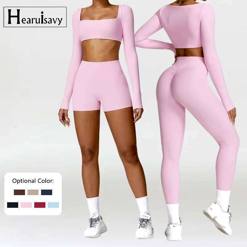 2PCS Suit Quick-Drying Gym Set Women Tracksuit Running Workout Long Sleeve Sports Shirt Yoga Clothing 26H0311