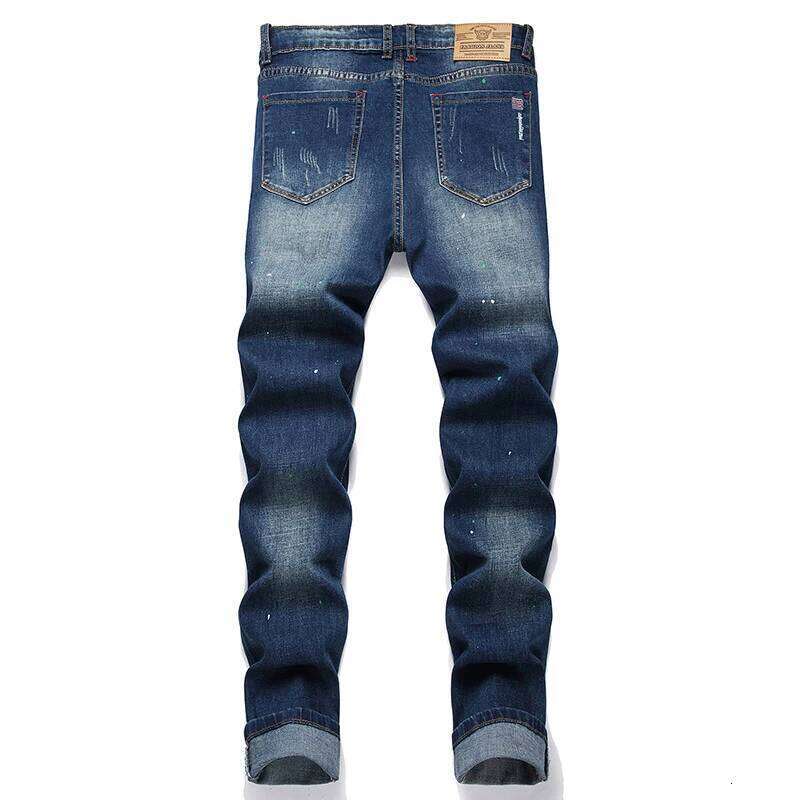 New Paint Spots Ripped Fashion Jeans Men's Splicing Stretch Slim Punk Denim Pants Personality Streetwear Male Trousers Z260225