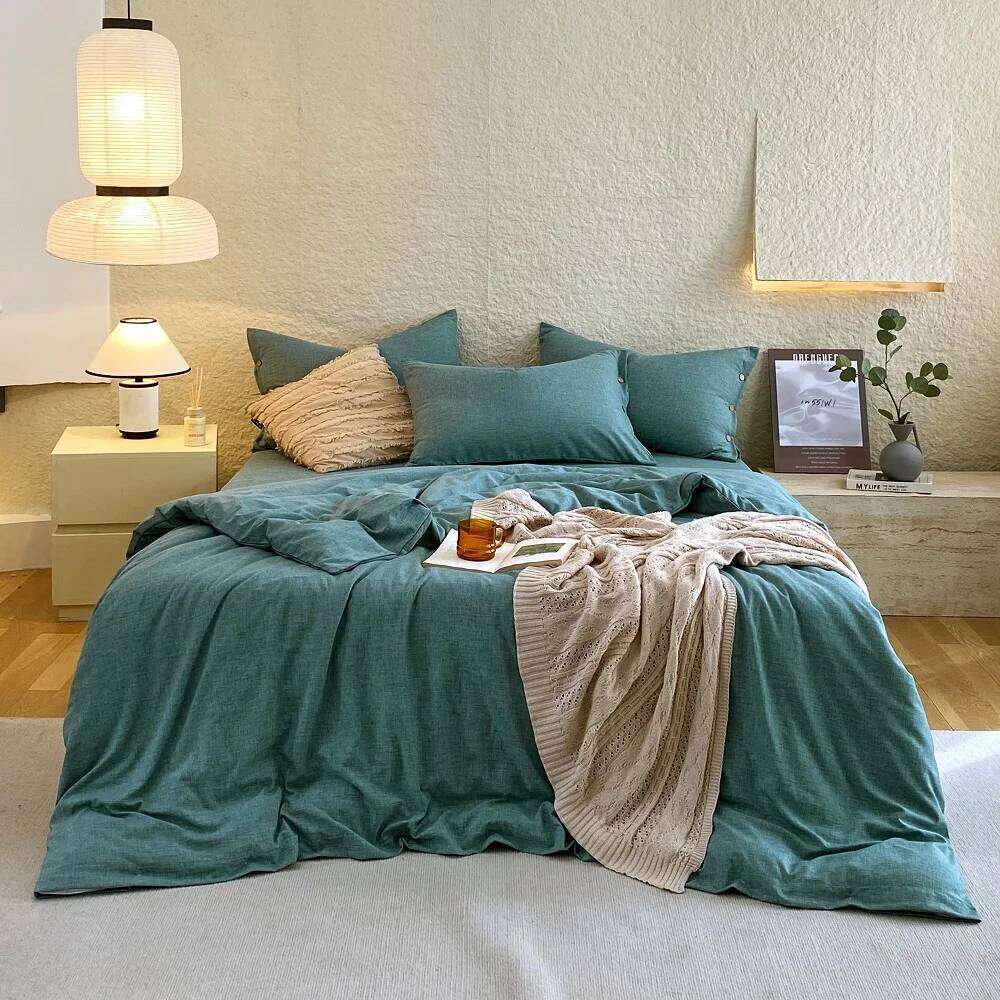 Stone Wash Percale Cotton Turquoise Duvet Cover Set Single Twin Full QUEEN KING Bed H260311 - view 3