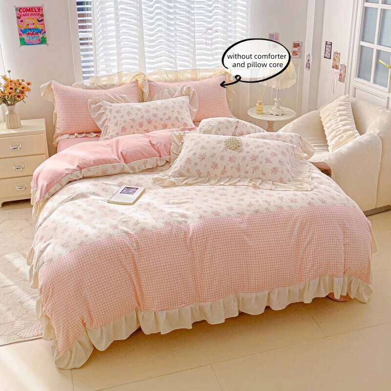 3pcs Korean lace Duvet 1*Duvet Cover + 2*Pillowcase, Without Core, plants printing Bedding Set H260311