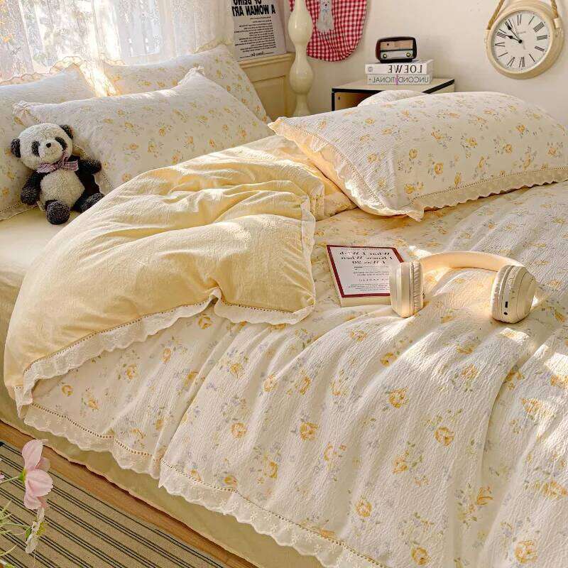 2025 new small fresh printing French lace double four-piece bedding wrinkled yarn student three-piece set H260311
