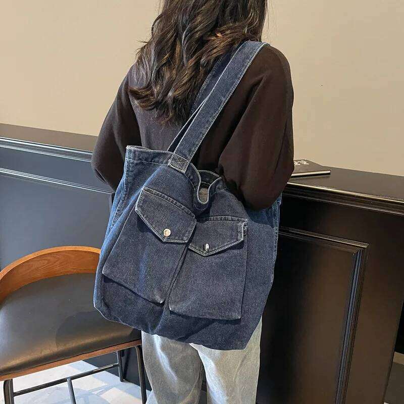 Retro Design Women's Denim Shoulder Bags Large Capacity Ladies Travel Handbags Commuter College Girls Book Tote Shopper Bag XJ260311