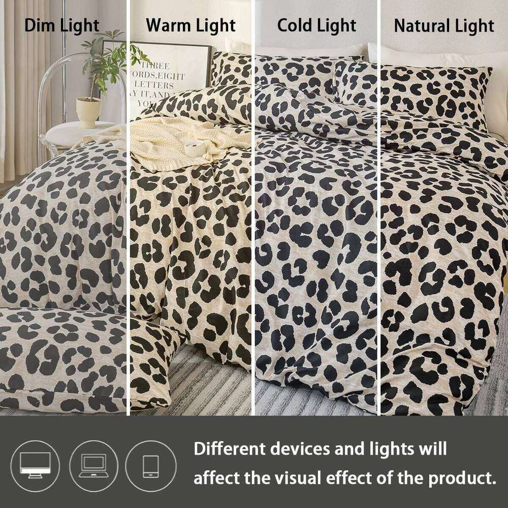 3pcs Leopard Print Set, Soft Skin-Friendly Bedding Set Includes 1 Duvet Cover And 2 Pillowcases H260311