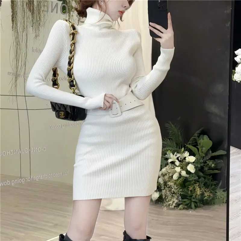Turtleneck Sweater Knitted Womens Autumn and Winter 2023 New Solid Color Versatile Slim Fit Bottom Wrapped Long Sleeved Dress M260311