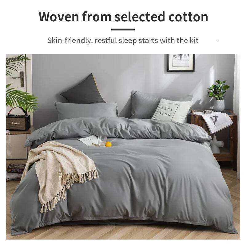 100% Cotton Bedding Set 3Pcs,Duvet Cover,Skin Friendly Breathable,2 Pillowcases,Twin Full Single Double Size,Solid Color H260311