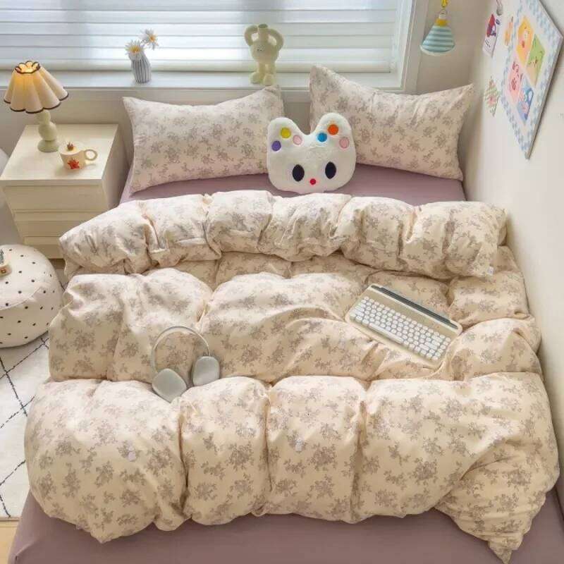 2025 new class A knitted cotton four-piece set, small fresh quilt cover, bed sheet floral dormitory three-piece set H260311