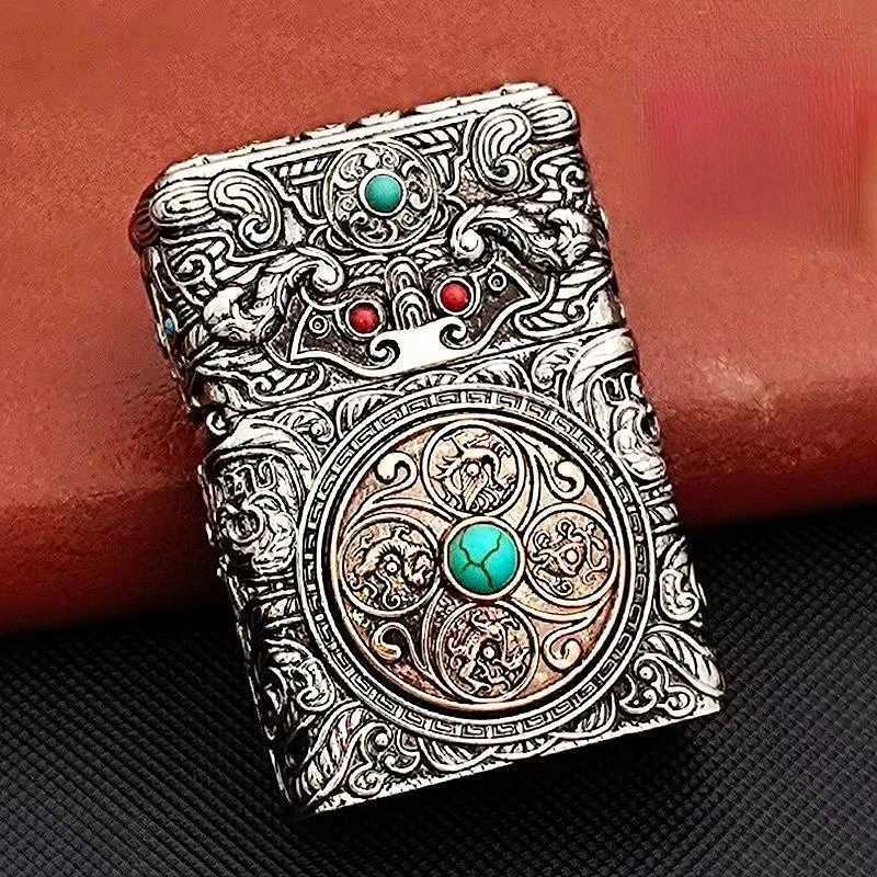 Creative six-sided three-dimensional engraving kerosene lighter rotating sticker armor lighter cigarette lighting tool N260311
