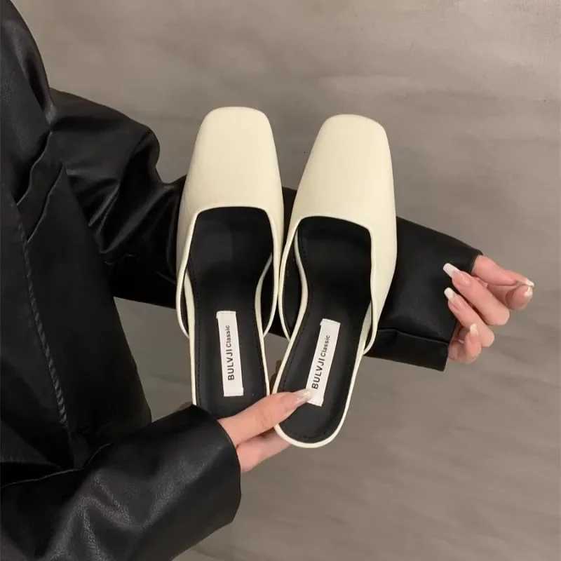 Spring High Quality Womens Fashion Square Toe Low Heels Slingback Casual Party Shallow Muko Womens Sliding Shoes K260311