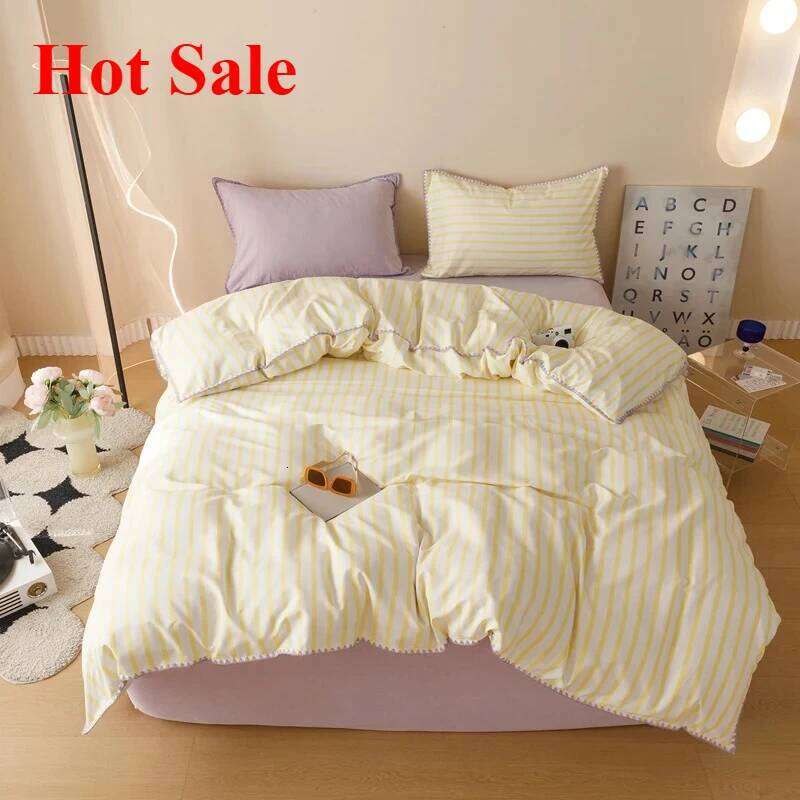 Hot Sale Stripe Collision Shell Embroidery Student Dormitory Solid Color Four Piece Set H260311