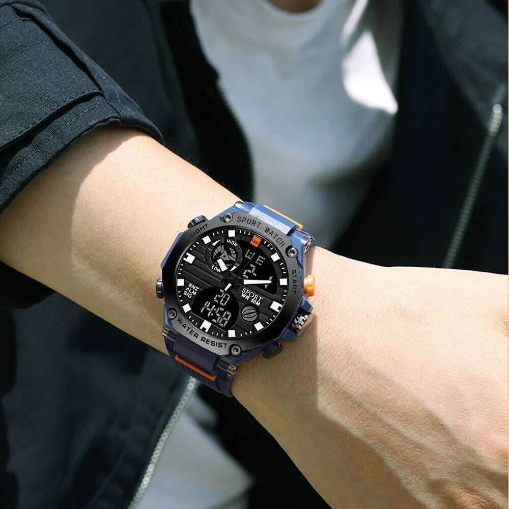 New Trendy and Fashionable Korean-Style Multifunctional Outdoor Sports Led Digital Alarm Clock Dual Display Watch for Teenagers