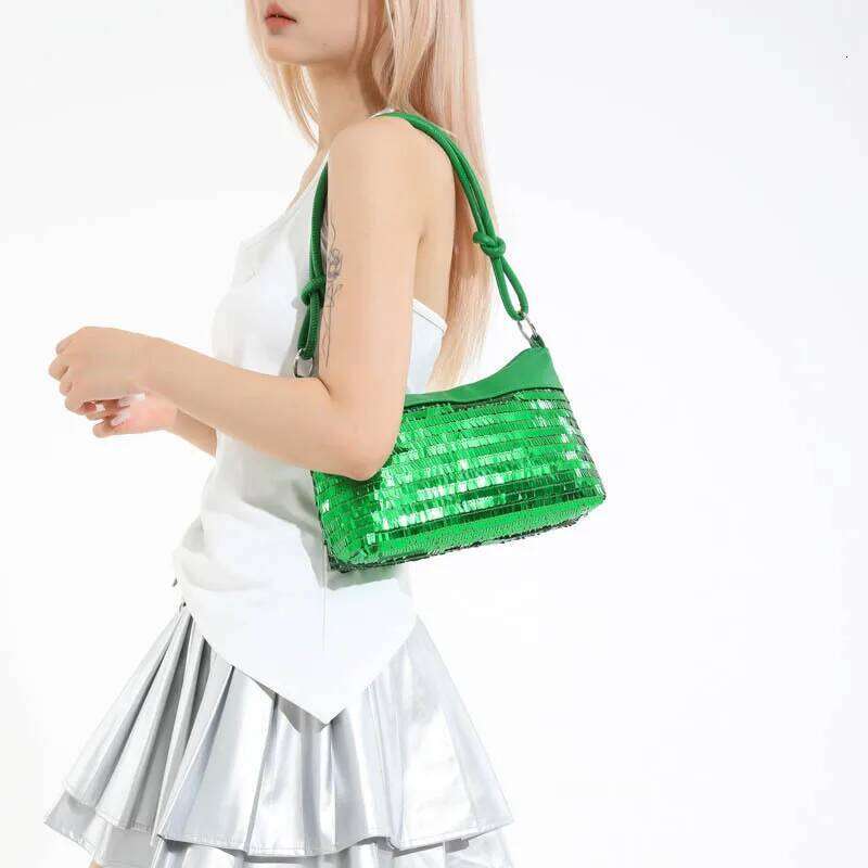Casual Sequined Patchwork Women Shoulder Bags Simple Versatile Ladies Commuter Handbags Solid Color Cool Girl Underarm Bag Purse XJ260311