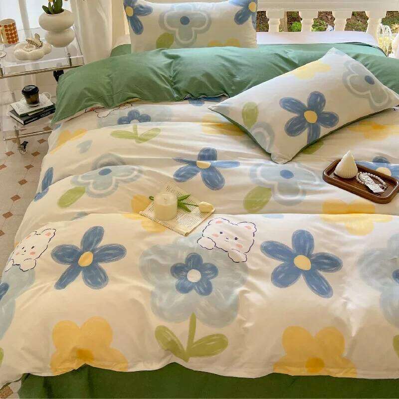 Kawaii Dog Printed Floral Duvet Pillowcase Bedding Set Cute Bed Sheet Quilt Cover Single Queen King Size 3/4 Piece H260311