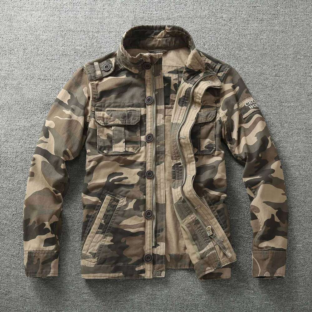 Men's Retro Denim Cargo Jacket: Hooded, Multi-Pocketed Camo - Ideal for Outdoor Hiking, Casual Wear & Fashion 26H0311