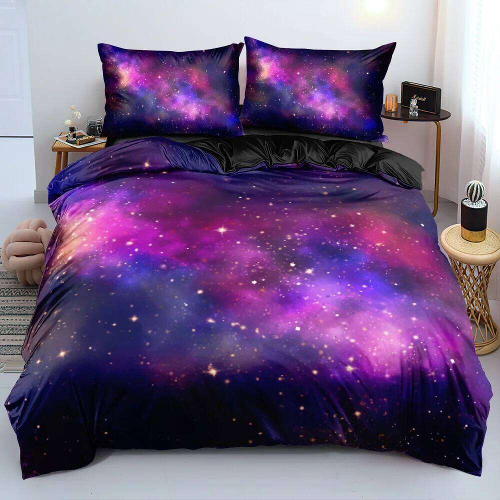 Galaxy Dark Blue Bedding Twin Full Queen King Size Duvet Cover Shining Stars Starry Sky Kids Adults Comforter Set H260311