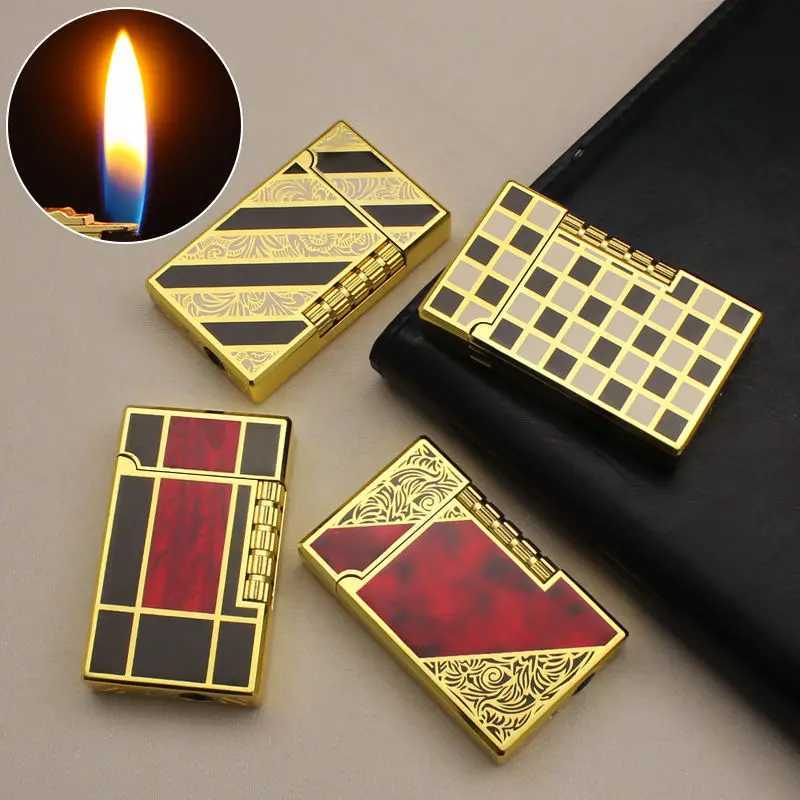 2026 Gas Lighter Grinding Jet Gas Flint Lighter Butane Metal Emboss PING Bright Sound Cigarette Cigar Lighter Inflated N260311