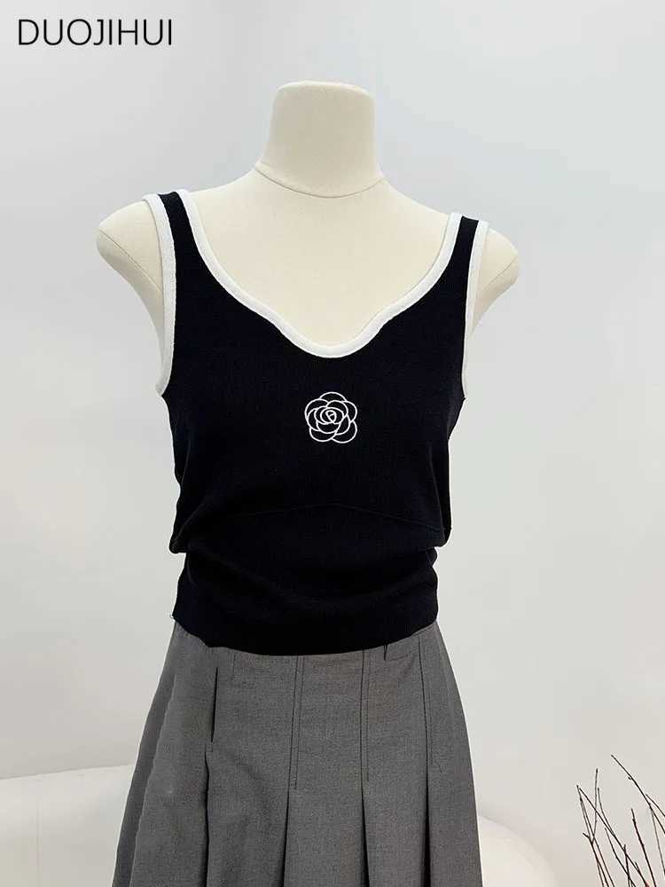 Sleeveless Vest Women's Summer Printed Spliced Round Neck Loose Embroidery Casual Camisole TopT260311