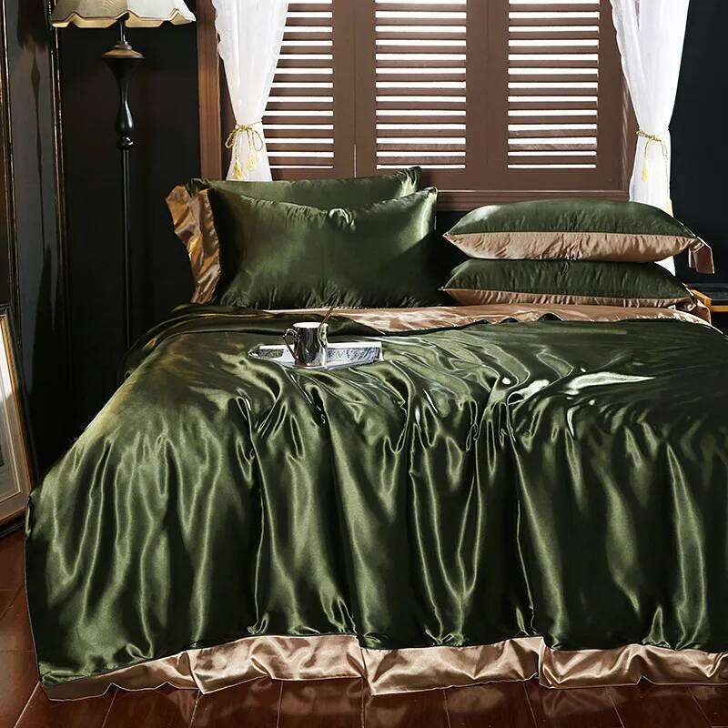 Natural Mulberry Silk Bedding Set Cover Fitted/Flat Bed Sheet Pillowcase Satin Bedsheet Solid Color King Queen Twin Size H260311 - view 4