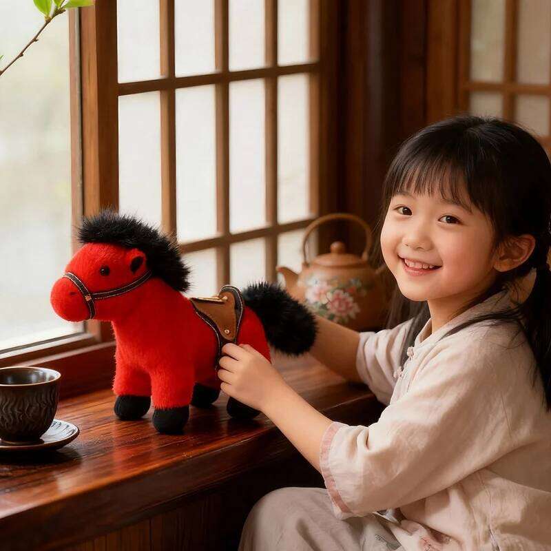 Pony Decorative Plush Cuddly Steed Figure with Saddle Lovely Horse Doll Stuffed Toy for Bedroom Living Room Home & Use Kitchen Shelf Ornament
