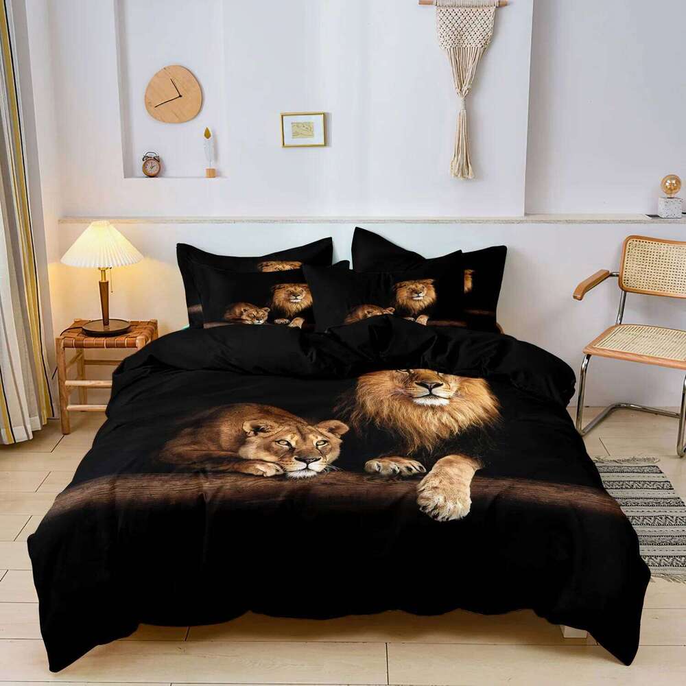 Soft Comforter Quilt 3D Print Bedding Sets - 3pcs Lions Printed Duvet Cover Set for Bedroom Guest Room H260311