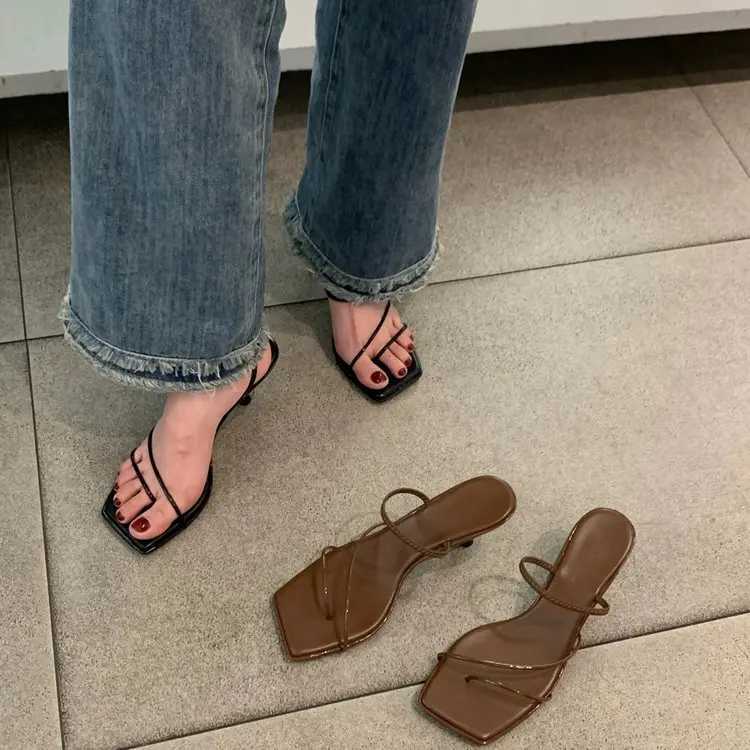 2025 New Genuine Leather Square Toe Pinch Sandals Fashion High Heel Women Womens Sandals K260311