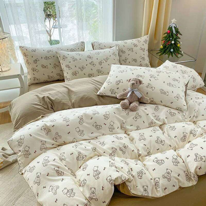 2025 new printed double-layer yarn washable four-piece floral quilt cover student dormitory bed sheet three-piece set H260311