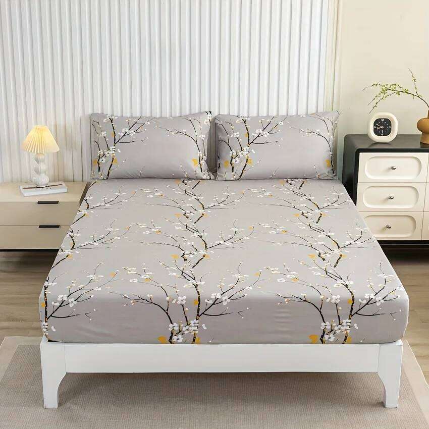 3pcs Printed Pattern Set, 1* Fitted Sheet + 2* Pillowcases, Without Core H260311